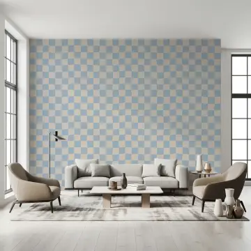 Blue and Beige Checkered Wave Wallpaper