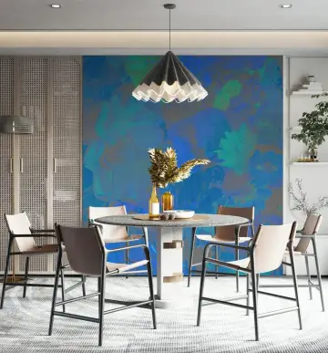 Abstract Floral Wall Mural in Blue and Green