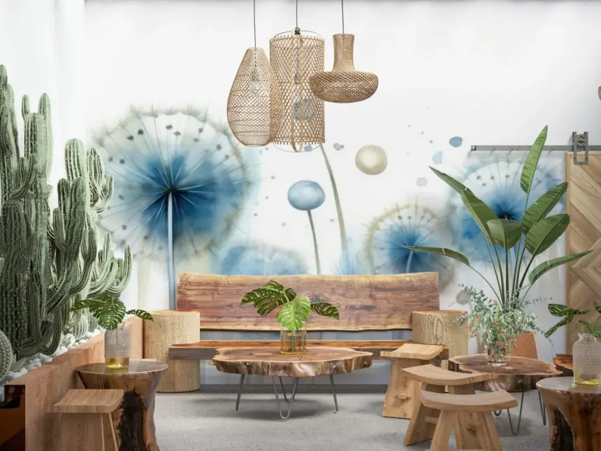Azure Dreams: Dandelion Whispers Wall Mural