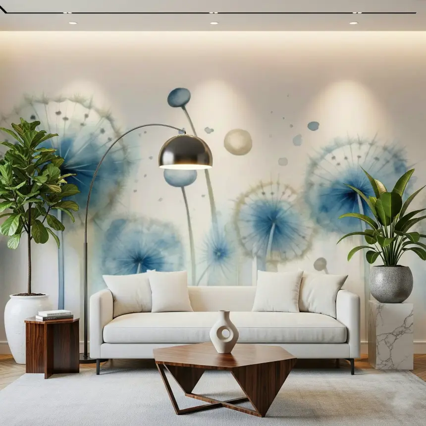 Azure Dreams: Dandelion Whispers Wall Mural