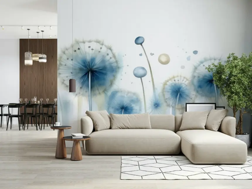 Azure Dreams: Dandelion Whispers Wall Mural