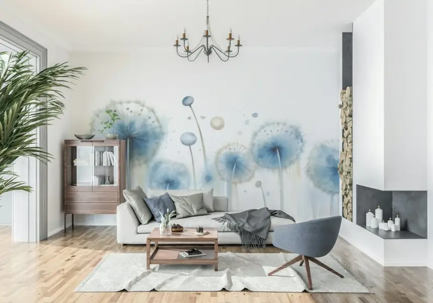 Azure Dreams: Dandelion Whispers Wall Mural