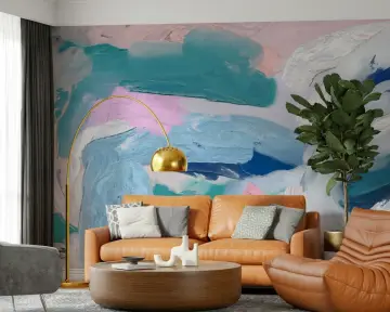 Teal Blue Pink Textured Cloudscape Abstract Wall Mural