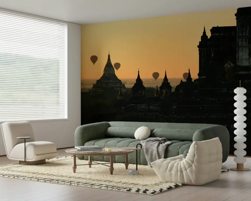Bagan Sunrise Balloons Wall Mural -2316797