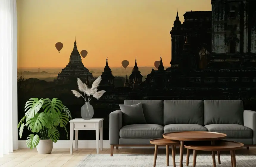 Bagan Sunrise Balloons Wall Mural -2316797