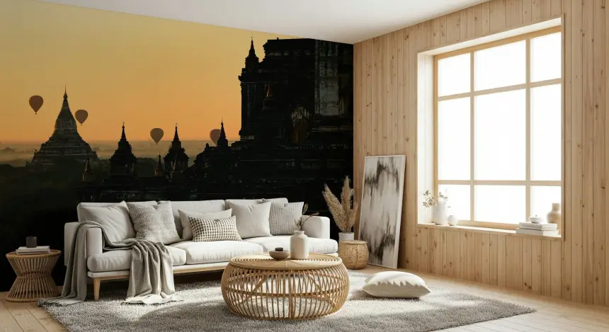 Bagan Sunrise Balloons Wall Mural -2316797