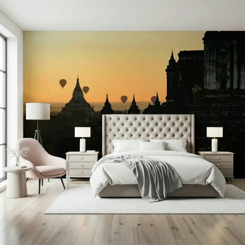 Bagan Sunrise Balloons Wall Mural -2316797