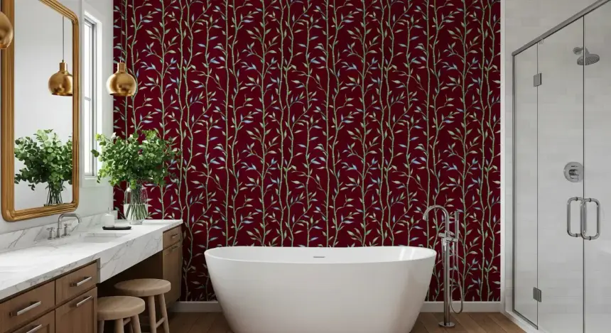 Bamboo Breeze Crimson Wallpaper