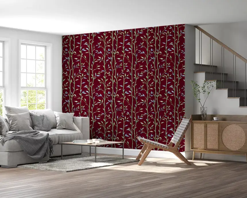 Bamboo Breeze Crimson Wallpaper
