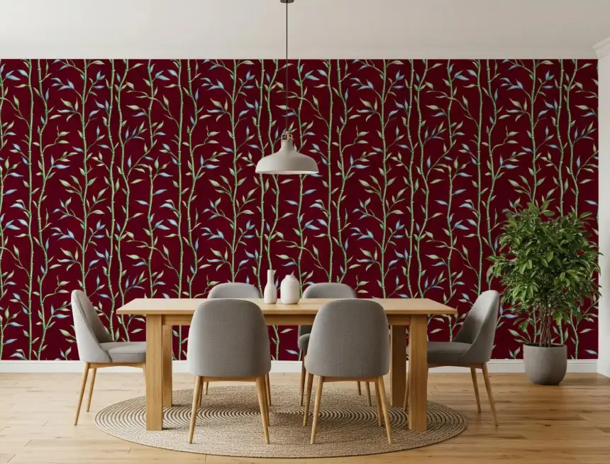 Bamboo Breeze Crimson Wallpaper