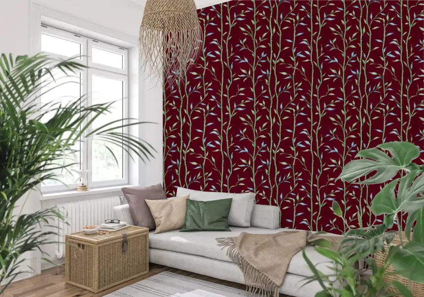 Bamboo Breeze Crimson Wallpaper