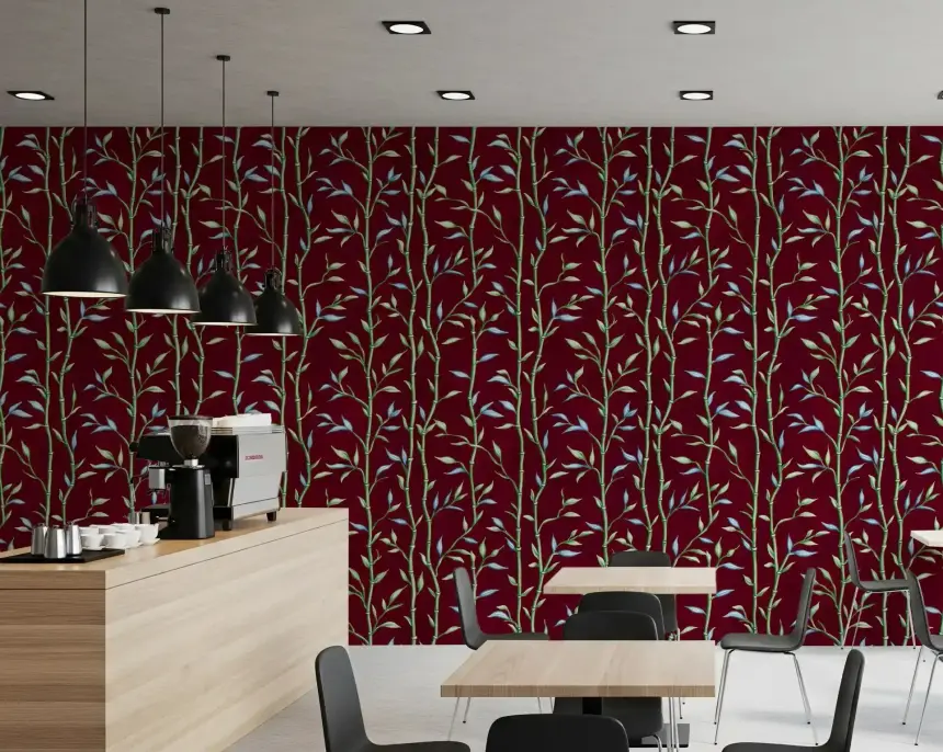 Bamboo Breeze Crimson Wallpaper
