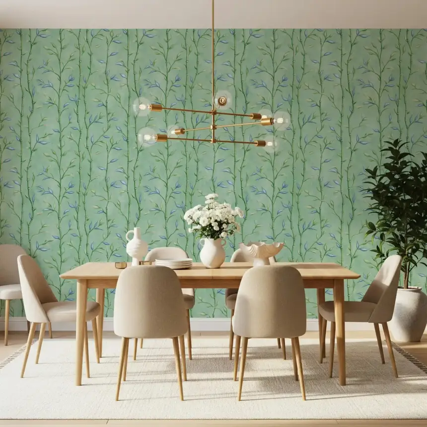 Bamboo Breeze Minty Teal Wallpaper