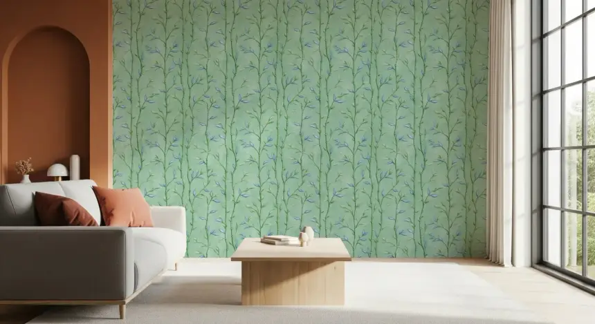 Bamboo Breeze Minty Teal Wallpaper