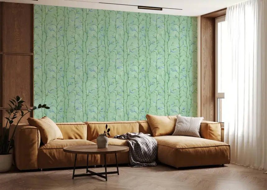 Bamboo Breeze Minty Teal Wallpaper