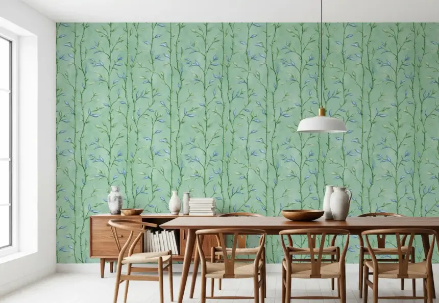Bamboo Breeze Minty Teal Wallpaper