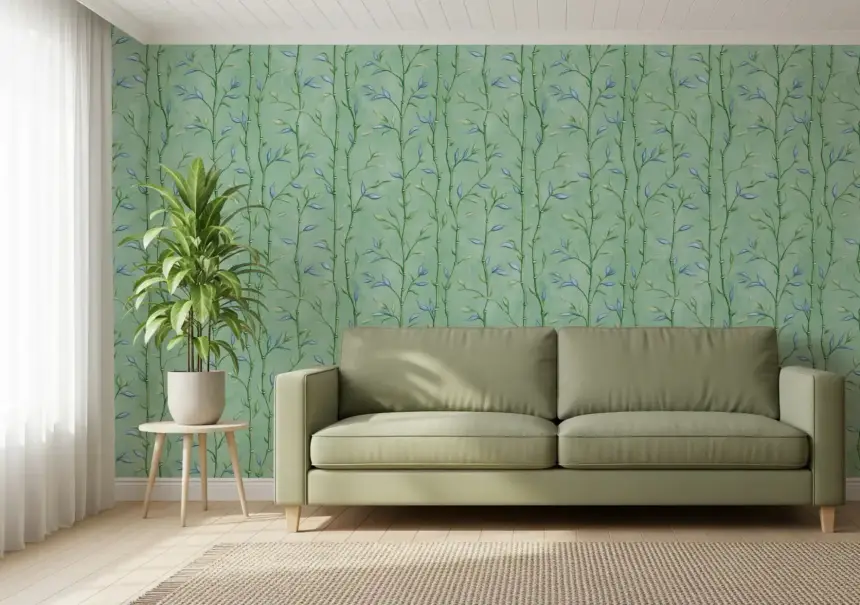 Bamboo Breeze Minty Teal Wallpaper