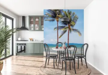 Two Palm Trees Azure Beachfront Wallpaper Mural