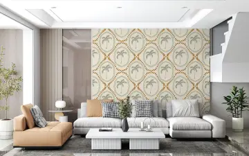 Sage Ochre Dotted Palm Trellis Wallpaper