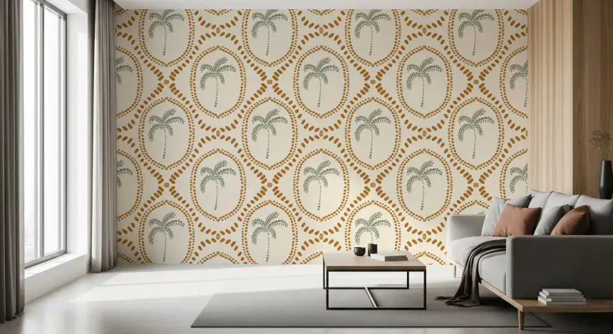 Beachy Boho Palm Oasis Golden Wallpaper