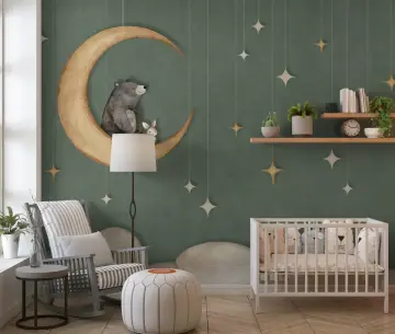 Peaceful Bear Bunny Crescent Moon Sage Wall Mural
