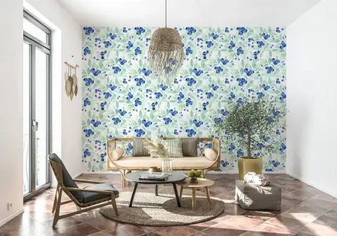 Blueberry Botanical Watercolor Wallpaper