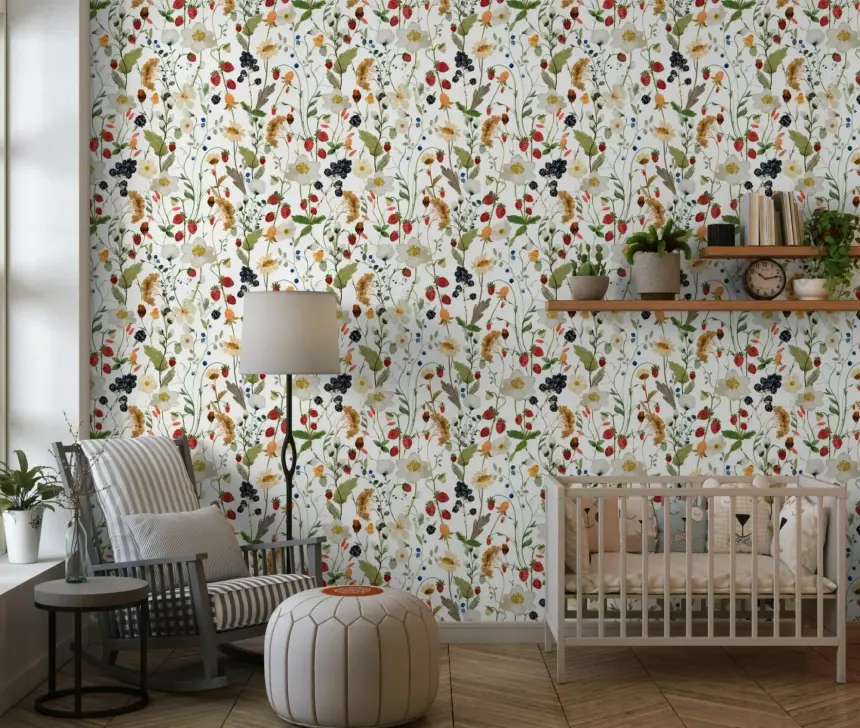 Berry Bloom Meadow Wallpaper