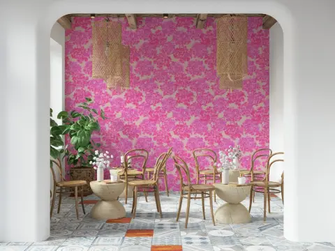 Vivid Magenta Floral Cluster Pattern Wallpaper