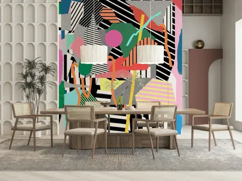 Abstract Geometric Memphis Style Wall Mural