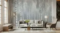 Misty Birch Forest Wall Mural