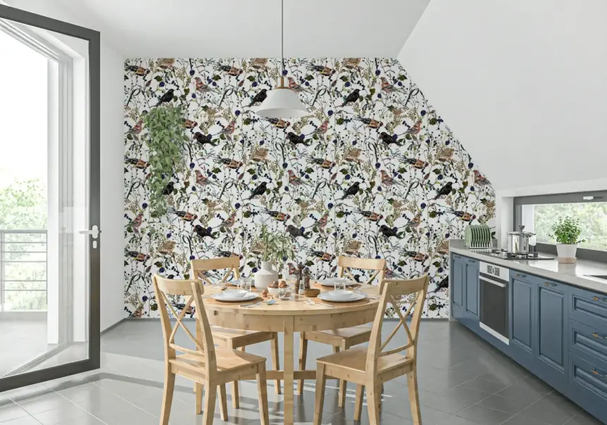 Birds & Berries Wintry Watercolor Wallpaper