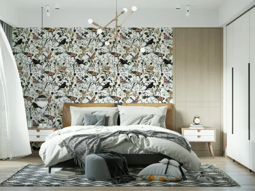 Birds & Berries Wintry Watercolor Wallpaper
