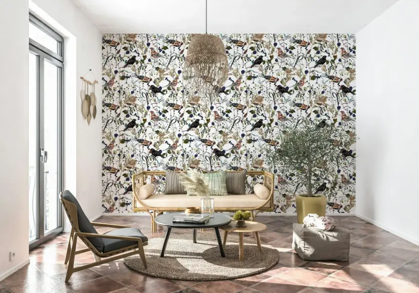 Birds & Berries Wintry Watercolor Wallpaper