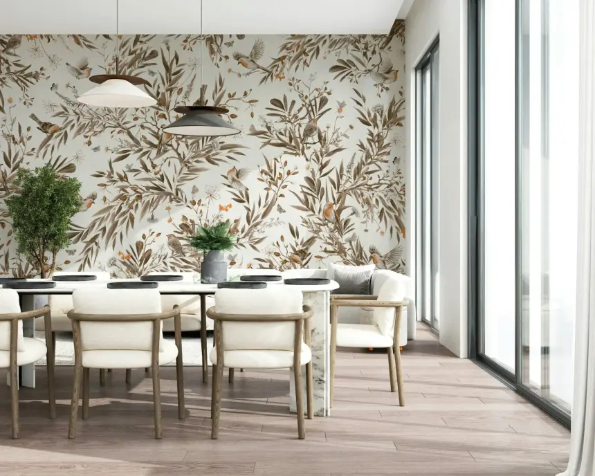 Birds & Blooms: Sepia Serenity Wall Mural