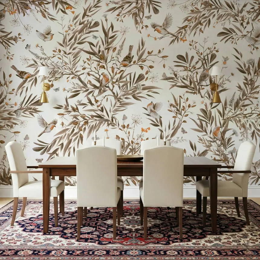 Birds & Blooms: Sepia Serenity Wall Mural