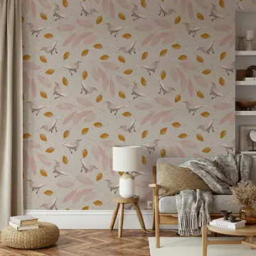 Whimsical Birds and Leaves Wallpaper