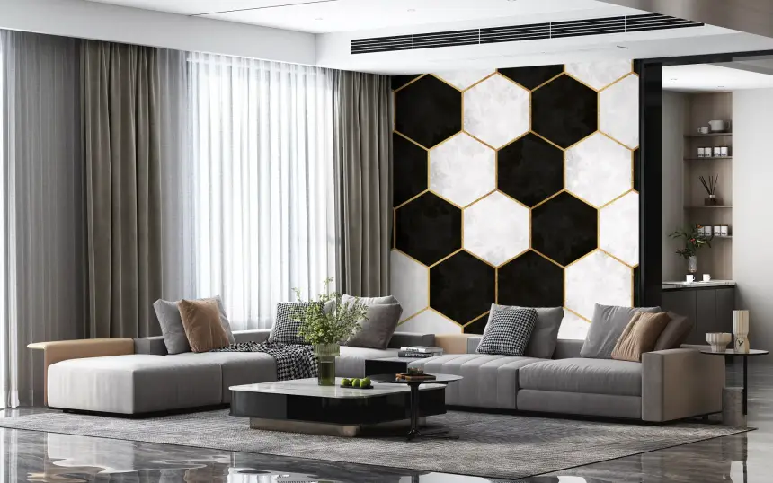 Black and White Luxe Hexagons Wall Mural