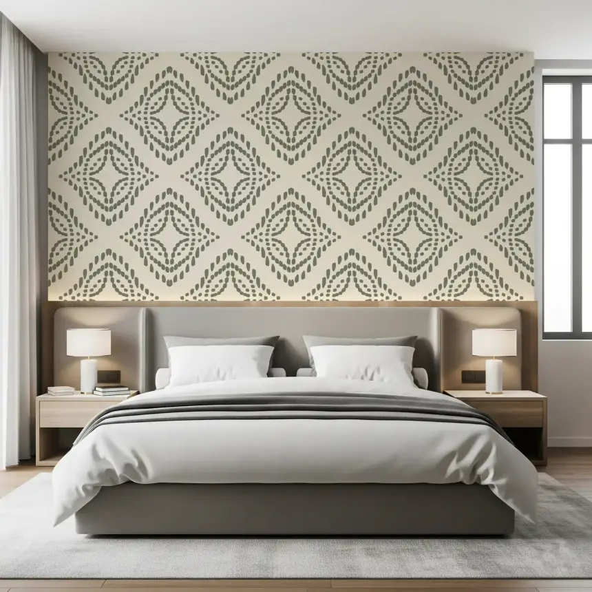 Block Print Ornament Palm Green Wallpaper