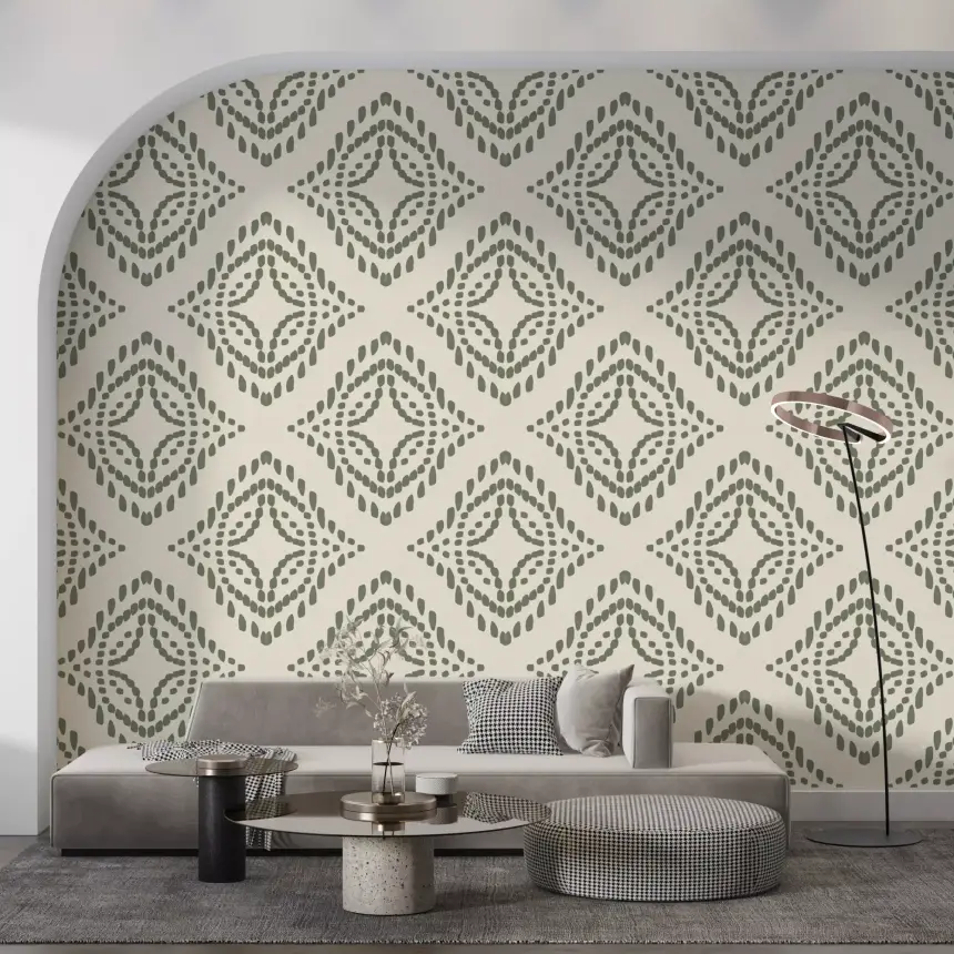 Block Print Ornament Palm Green Wallpaper