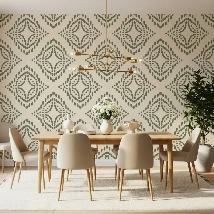 Block Print Ornament Palm Green Wallpaper