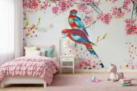 Cherry Blossom Birds Wall Mural