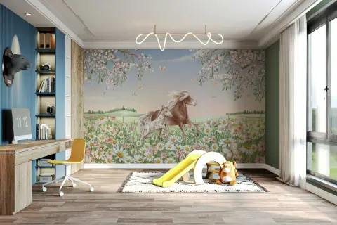 Spring Meadow Horse Wall Mural