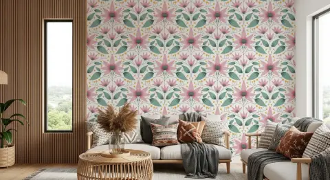 Pink Floral Symmetry Wallpaper