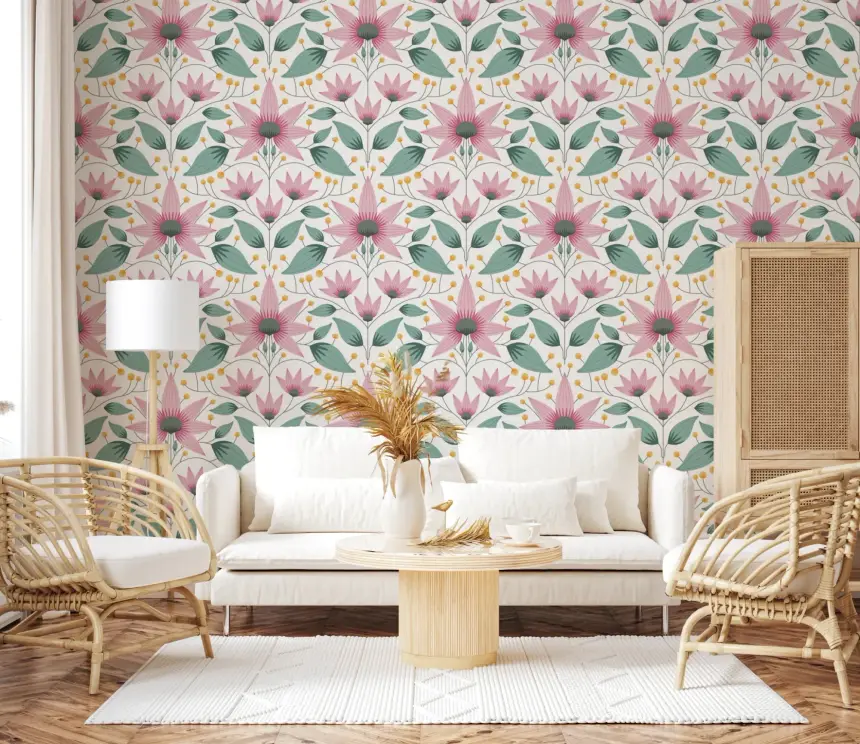 Blossom Symmetry Pink Wallpaper
