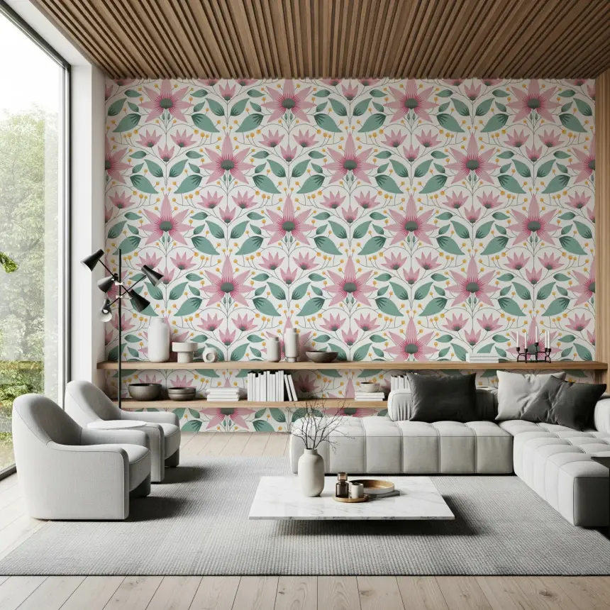 Blossom Symmetry Pink Wallpaper