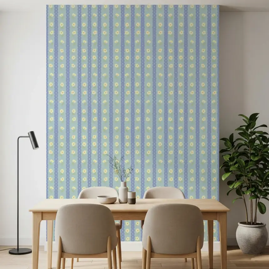 Blue Bloom Stripes Wallpaper