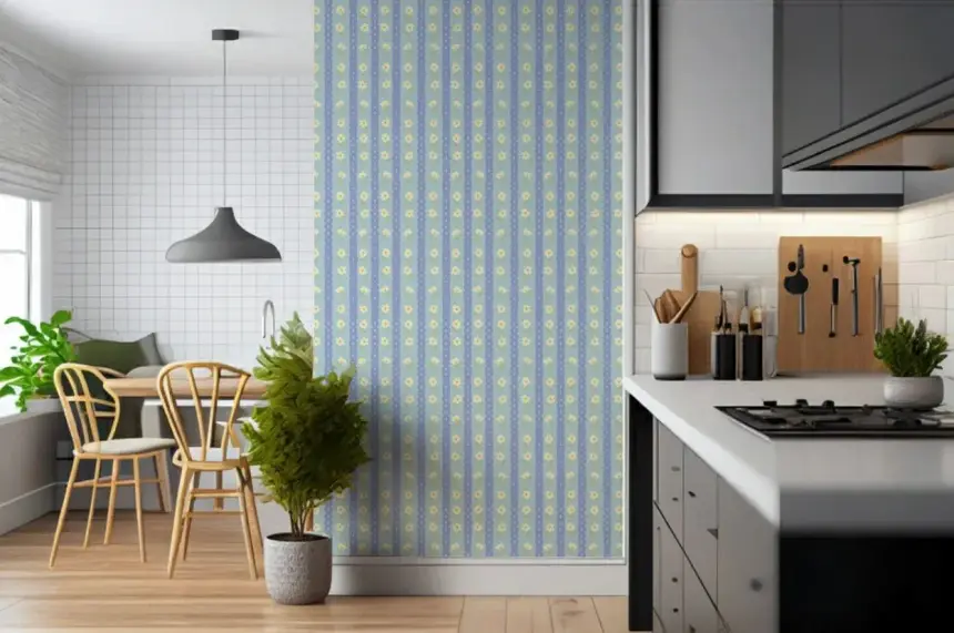 Blue Bloom Stripes Wallpaper