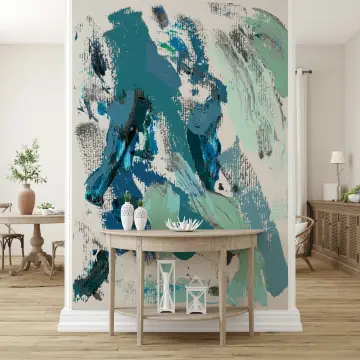 Abstract Teal and Blue Brushstroke Wall Mural