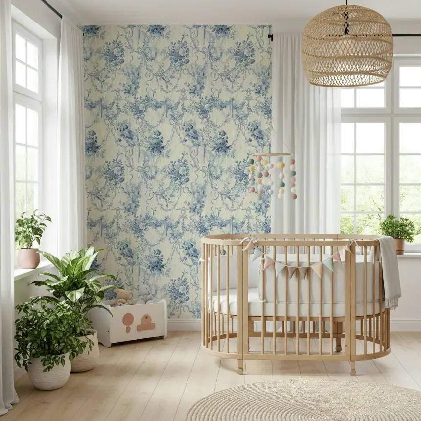 Blue Floral Chinoiserie Charm Wallpaper