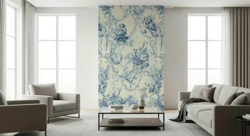 Blue Floral Chinoiserie Charm Wallpaper